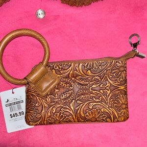 Montana West Brown Embossed Leather Wristlet